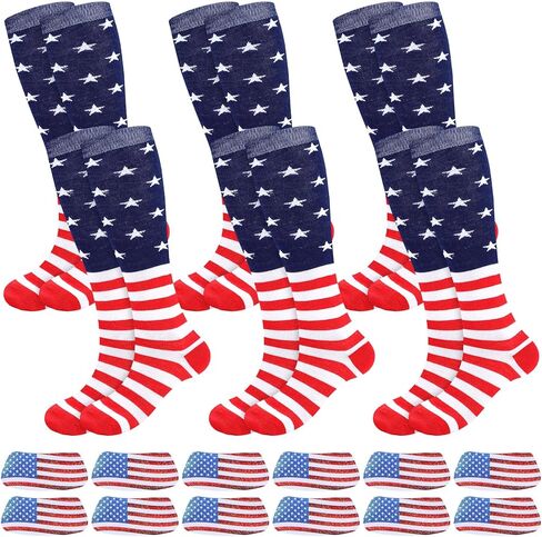Panitay 12 Pcs USA 250th Sport Accessories 6 Softball Soccer Socks 6 Glitter Eye Black Stickers for Youth Women Adult Supplies in Saudi Arabia