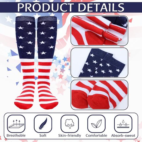 Panitay 12 Pcs USA 250th Sport Accessories 6 Softball Soccer Socks 6 Glitter Eye Black Stickers for Youth Women Adult Supplies in Saudi Arabia