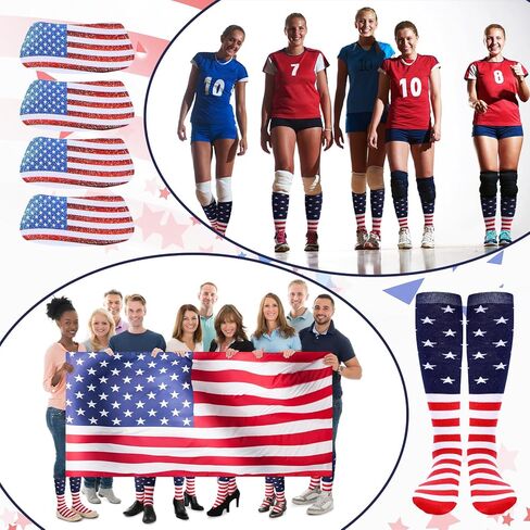 Panitay 12 Pcs USA 250th Sport Accessories 6 Softball Soccer Socks 6 Glitter Eye Black Stickers for Youth Women Adult Supplies in Saudi Arabia