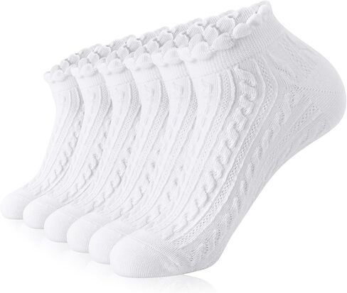 جوارب الكاحل من SIONCY للنساء، جوارب مكشكشة من القطن، قصة منخفضة، مسامية، كاجوال، لطيفة، 6 أزواج in Kuwait