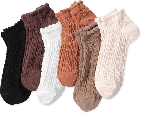 SIONCY Ankle Socks for Women Cotton Cable Knit Ruffle Socks, Low Cut, Breathable, Casual, Cute, 6 Pairs in Saudi Arabia