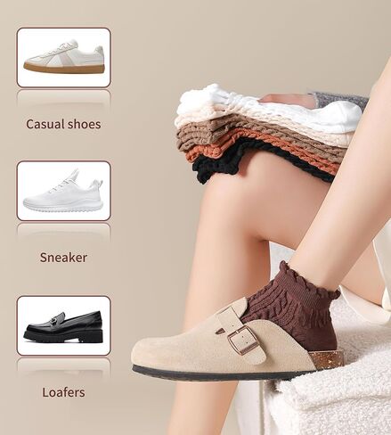 SIONCY Ankle Socks for Women Cotton Cable Knit Ruffle Socks, Low Cut, Breathable, Casual, Cute, 6 Pairs in Saudi Arabia