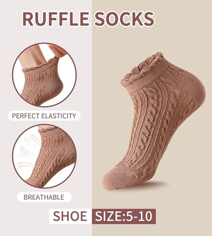 SIONCY Ankle Socks for Women Cotton Cable Knit Ruffle Socks, Low Cut, Breathable, Casual, Cute, 6 Pairs in Saudi Arabia