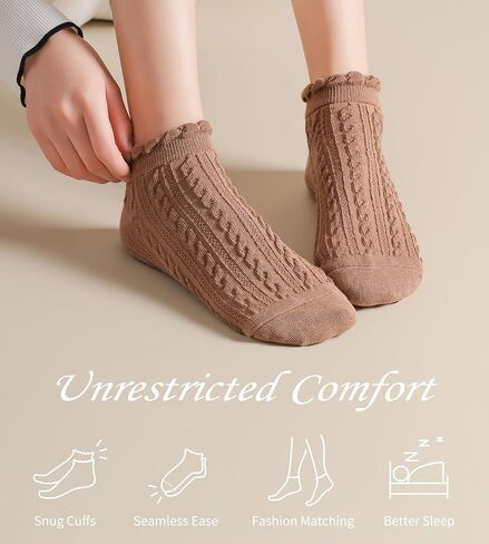 SIONCY Ankle Socks for Women Cotton Cable Knit Ruffle Socks, Low Cut, Breathable, Casual, Cute, 6 Pairs in Saudi Arabia