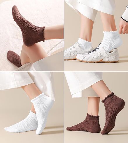 SIONCY Ankle Socks for Women Cotton Cable Knit Ruffle Socks, Low Cut, Breathable, Casual, Cute, 6 Pairs in Saudi Arabia
