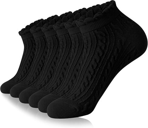 SIONCY Ankle Socks for Women Cotton Cable Knit Ruffle Socks, Low Cut, Breathable, Casual, Cute, 6 Pairs in Saudi Arabia
