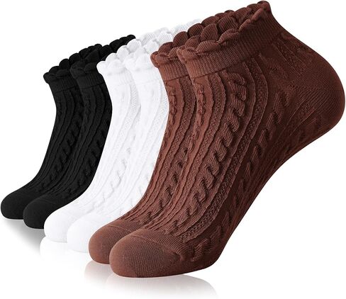 SIONCY Ankle Socks for Women Cotton Cable Knit Ruffle Socks, Low Cut, Breathable, Casual, Cute, 6 Pairs in Saudi Arabia