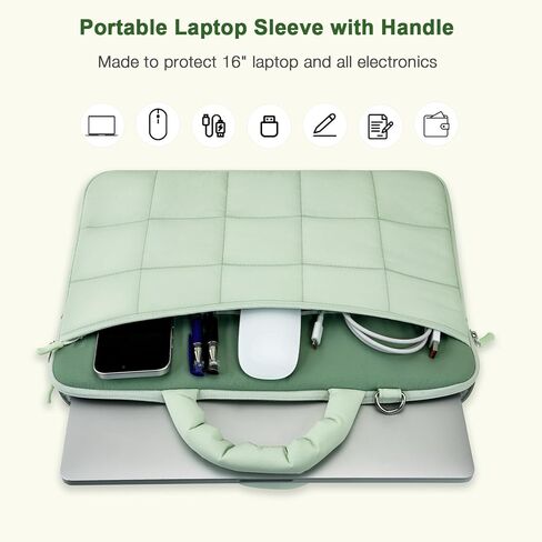 حقيبة كمبيوتر محمول واقية 360 من MOSISO للنساء، حقيبة كتف منتفخة وخفيفة الوزن مع حجرة كمبيوتر محمول وحزام عربة، حقيبة كمبيوتر مستطيلة مبطنة 15.6 بوصة مع مقبض وجيب أمامي، أخضر in Kuwait