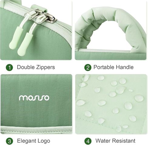 حقيبة كمبيوتر محمول واقية 360 من MOSISO للنساء، حقيبة كتف منتفخة وخفيفة الوزن مع حجرة كمبيوتر محمول وحزام عربة، حقيبة كمبيوتر مستطيلة مبطنة 15.6 بوصة مع مقبض وجيب أمامي، أخضر in Kuwait