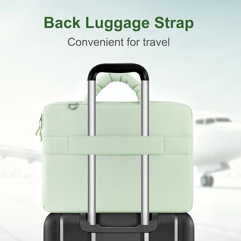 حقيبة كمبيوتر محمول واقية 360 من MOSISO للنساء، حقيبة كتف منتفخة وخفيفة الوزن مع حجرة كمبيوتر محمول وحزام عربة، حقيبة كمبيوتر مستطيلة مبطنة 15.6 بوصة مع مقبض وجيب أمامي، أخضر in Kuwait