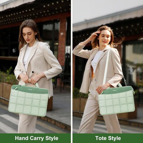 حقيبة كمبيوتر محمول واقية 360 من MOSISO للنساء، حقيبة كتف منتفخة وخفيفة الوزن مع حجرة كمبيوتر محمول وحزام عربة، حقيبة كمبيوتر مستطيلة مبطنة 15.6 بوصة مع مقبض وجيب أمامي، أخضر in Kuwait