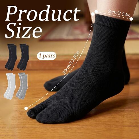4 Pairs Flip Flop Socks, Tabi Socks Women Men Black Tabi Socks, Split Toe Cotton Tabi Socks Comfortable Casual Wear, Black White Gray in Saudi Arabia