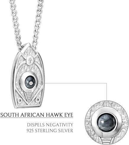 AWNL Men's Sterling Silver Pendant Necklace Hawk Eye Natural Gemstone Tiwaz Moving Ball Necklace with Stainless Steel Chain Gift for Men 24 Inch in Kuwait