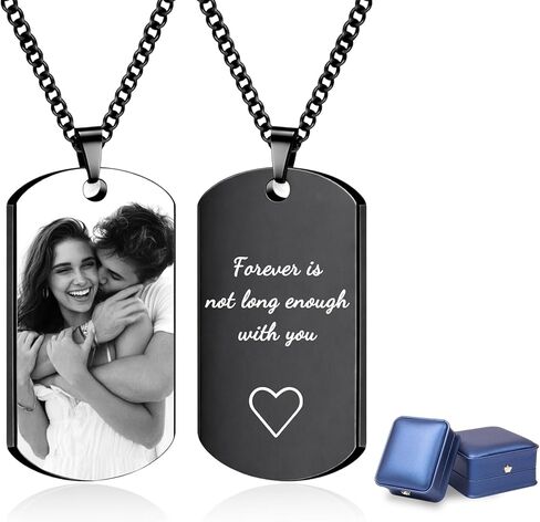 BEXOA Picture Necklace Personalized Photo - Custom Engraved Photo & Tex Dog Tag Necklace, Memorial Gifts for Men Dad Husband Boyfriend in Saudi Arabia