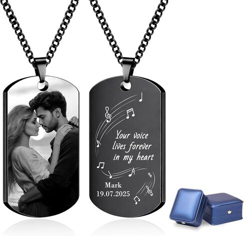 BEXOA Picture Necklace Personalized Photo - Custom Engraved Photo & Tex Dog Tag Necklace, Memorial Gifts for Men Dad Husband Boyfriend in Saudi Arabia