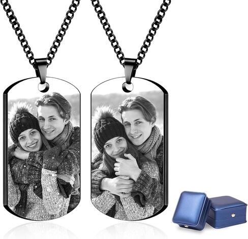 BEXOA Picture Necklace Personalized Photo - Custom Engraved Photo & Tex Dog Tag Necklace, Memorial Gifts for Men Dad Husband Boyfriend in Saudi Arabia