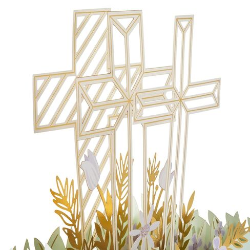 Hallmark Paper Wonder Religious Pop-Up Card (Rejoice, Gold Cross with Purple Flowers) for Easter, Confirmation, First Communion in Saudi Arabia