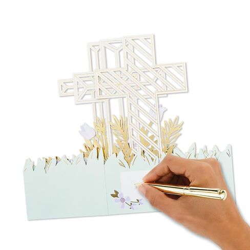 Hallmark Paper Wonder Religious Pop-Up Card (Rejoice, Gold Cross with Purple Flowers) for Easter, Confirmation, First Communion in Saudi Arabia