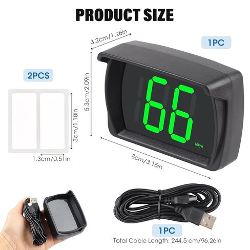 عداد السرعة الرقمي GPS للسيارة ميلا في الساعة، شاشة عرض رأسية مع خط LED كبير للسيارات HUD GPS عداد السرعة ميلا في الساعة، عداد السرعة GPS للسيارات والشاحنات والقوارب وسيارات الدفع الرباعي والدراجات النارية جميع المركبات كابل USB التوصيل والتشغيل in Kuwait