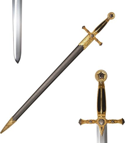 Sauvagine-33 بوصة سيف فارس العصور الوسطى مع نجمة خماسية ذهبية - سيف مزين باللونين الأسود والذهبي مع غمد للعرض المنزلي والحفلات التنكرية in Kuwait