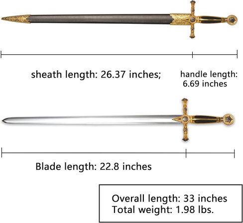 Sauvagine-33 بوصة سيف فارس العصور الوسطى مع نجمة خماسية ذهبية - سيف مزين باللونين الأسود والذهبي مع غمد للعرض المنزلي والحفلات التنكرية in Kuwait