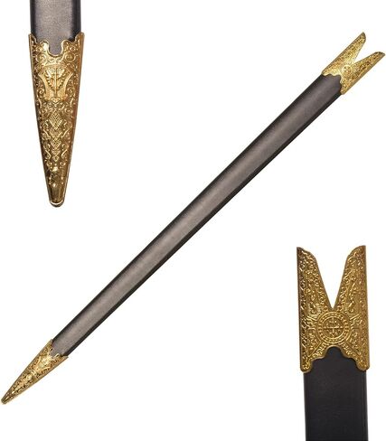 Sauvagine-33 بوصة سيف فارس العصور الوسطى مع نجمة خماسية ذهبية - سيف مزين باللونين الأسود والذهبي مع غمد للعرض المنزلي والحفلات التنكرية in Kuwait