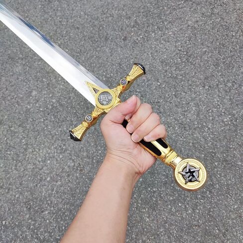 Sauvagine-33 بوصة سيف فارس العصور الوسطى مع نجمة خماسية ذهبية - سيف مزين باللونين الأسود والذهبي مع غمد للعرض المنزلي والحفلات التنكرية in Kuwait