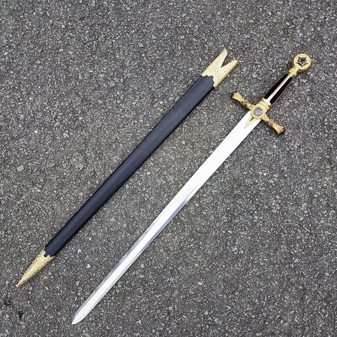 Sauvagine-33 بوصة سيف فارس العصور الوسطى مع نجمة خماسية ذهبية - سيف مزين باللونين الأسود والذهبي مع غمد للعرض المنزلي والحفلات التنكرية in Kuwait