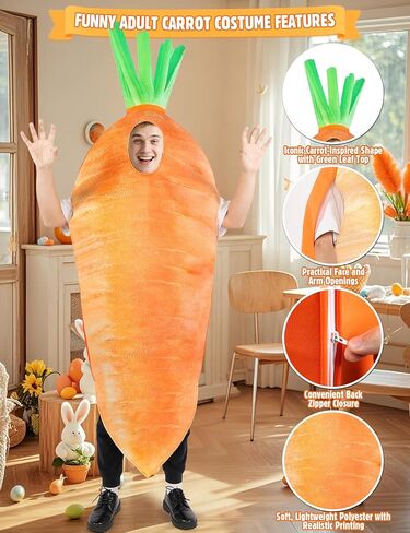 الجزرة زي الكبار الخضار تأثيري الزي البرتقالي مضحك لعيد الهالوين حفلة عيد الفصح الرجال النساء للجنسين حجم كبير in Kuwait