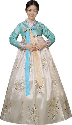 STIOEDYUAN Women‘s Traditional Korean Hanbok Dress Long Sleeve Palace Wedding Costume with Floral Embroidery in Saudi Arabia