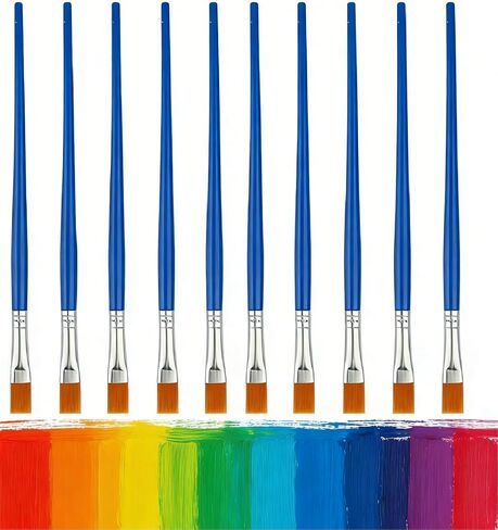 10Pcs 9mm Wide Flat Paint Brushes Set with Nylon Hair, Small Brush Bulk for Detail Painting Short Plastic Handle Acrylic Oil Watercolor Fine Art Painting for Kids Students Starter in Kuwait