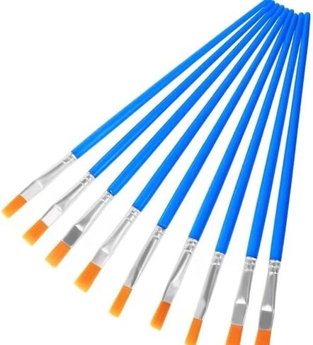 10Pcs 9mm Wide Flat Paint Brushes Set with Nylon Hair, Small Brush Bulk for Detail Painting Short Plastic Handle Acrylic Oil Watercolor Fine Art Painting for Kids Students Starter in Kuwait