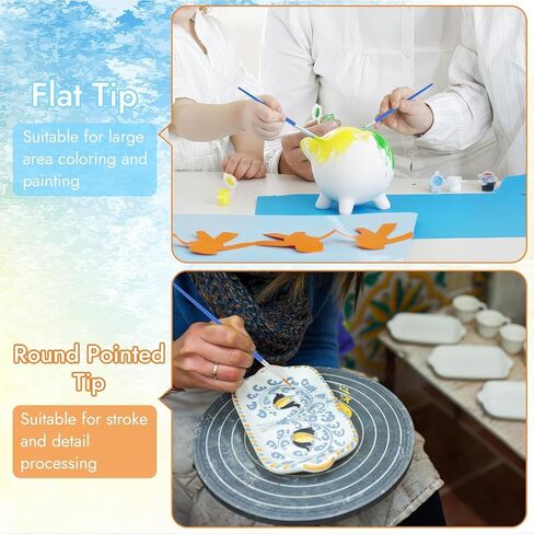 10Pcs 9mm Wide Flat Paint Brushes Set with Nylon Hair, Small Brush Bulk for Detail Painting Short Plastic Handle Acrylic Oil Watercolor Fine Art Painting for Kids Students Starter in Kuwait