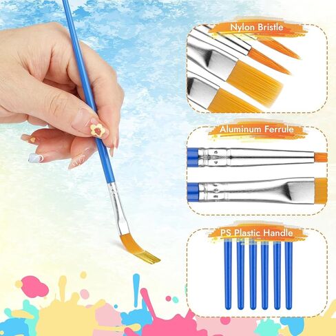 10Pcs 9mm Wide Flat Paint Brushes Set with Nylon Hair, Small Brush Bulk for Detail Painting Short Plastic Handle Acrylic Oil Watercolor Fine Art Painting for Kids Students Starter in Kuwait