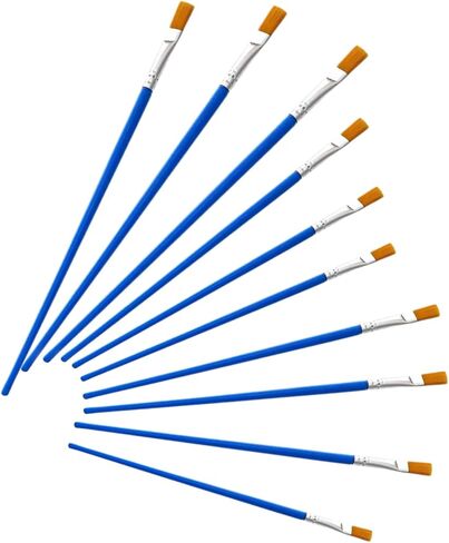 10Pcs 9mm Wide Flat Paint Brushes Set with Nylon Hair, Small Brush Bulk for Detail Painting Short Plastic Handle Acrylic Oil Watercolor Fine Art Painting for Kids Students Starter in Kuwait