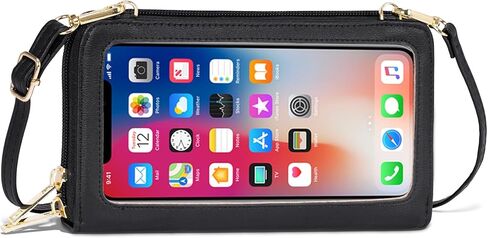 Small Crossbody Bags for Women, Touch Screen Cell Phone Purse with 6 Card Slots, RFID Blocking Leather Wristlet Wallet with Cross Body Strap for Travel Shopping Dating (Black) | Lightweight, Vegan Leather in Saudi Arabia