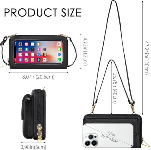 Small Crossbody Bags for Women, Touch Screen Cell Phone Purse with 6 Card Slots, RFID Blocking Leather Wristlet Wallet with Cross Body Strap for Travel Shopping Dating (Black) | Lightweight, Vegan Leather in Saudi Arabia