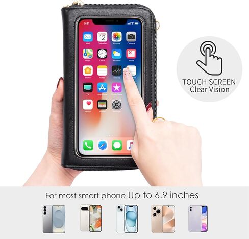 Small Crossbody Bags for Women, Touch Screen Cell Phone Purse with 6 Card Slots, RFID Blocking Leather Wristlet Wallet with Cross Body Strap for Travel Shopping Dating (Black) | Lightweight, Vegan Leather in Saudi Arabia