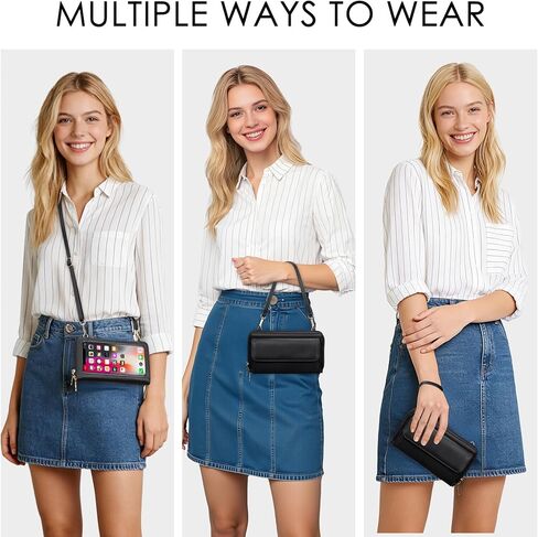 Small Crossbody Bags for Women, Touch Screen Cell Phone Purse with 6 Card Slots, RFID Blocking Leather Wristlet Wallet with Cross Body Strap for Travel Shopping Dating (Black) | Lightweight, Vegan Leather in Saudi Arabia