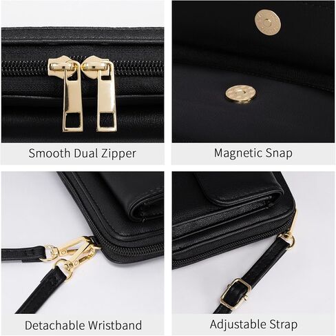 Small Crossbody Bags for Women, Touch Screen Cell Phone Purse with 6 Card Slots, RFID Blocking Leather Wristlet Wallet with Cross Body Strap for Travel Shopping Dating (Black) | Lightweight, Vegan Leather in Saudi Arabia