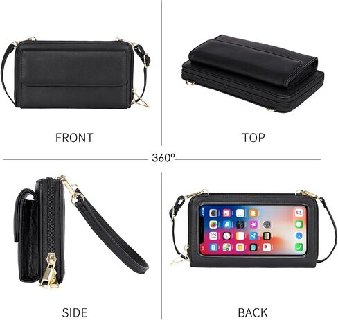Small Crossbody Bags for Women, Touch Screen Cell Phone Purse with 6 Card Slots, RFID Blocking Leather Wristlet Wallet with Cross Body Strap for Travel Shopping Dating (Black) | Lightweight, Vegan Leather in Saudi Arabia