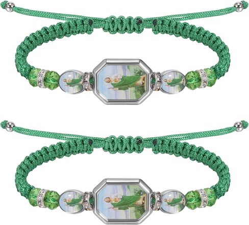 2 قطعة سوار صلاة سانت جود الأخضر مصنوع يدويًا مكسيكي قابل للتعديل على الطراز الديني سوار منسوج مناسب لكل من الرجال والنساء لارتدائه in Kuwait