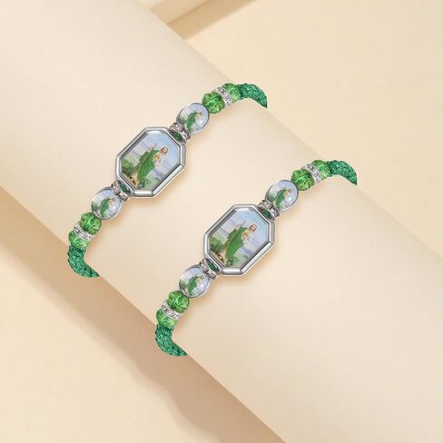 2 قطعة سوار صلاة سانت جود الأخضر مصنوع يدويًا مكسيكي قابل للتعديل على الطراز الديني سوار منسوج مناسب لكل من الرجال والنساء لارتدائه in Kuwait