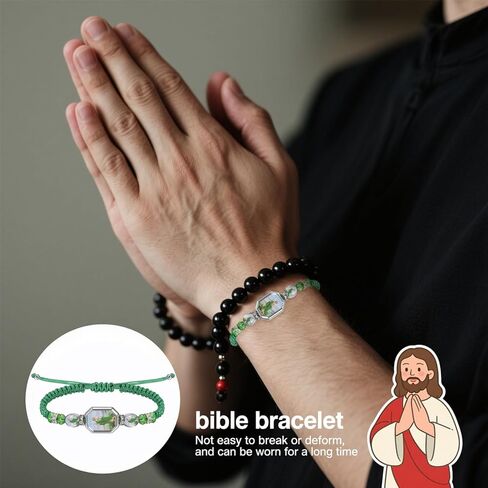 2 قطعة سوار صلاة سانت جود الأخضر مصنوع يدويًا مكسيكي قابل للتعديل على الطراز الديني سوار منسوج مناسب لكل من الرجال والنساء لارتدائه in Kuwait