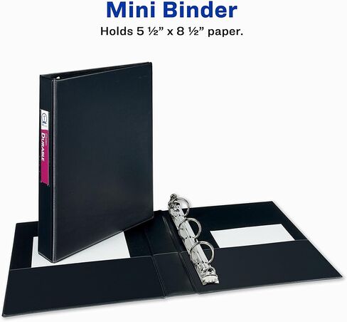 Avery Mini 3 Ring Binders, Holds 5.5" x 8.5" Paper, 1" Round Rings, 175-Sheet Capacity, 1.4 Inch Wide Spine, Label Holder, Black Binders, Great for Home, School, Office, and More (2-Pack of 13456) in Kuwait