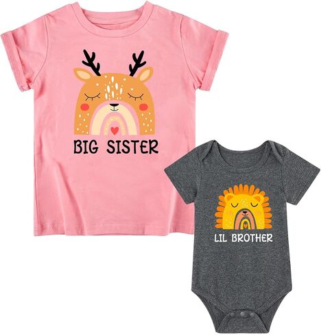 Funnycokid Big Sister Little Brother Matching Outfits Toddler Girl Shirt Newborn Boys Clothes in Kuwait