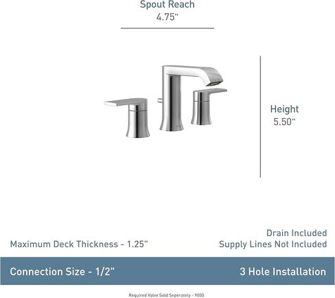 Moen T6708-9000 Genta صنبور حمام واسع النطاق بمقبضين مع صمام، كروم in Kuwait