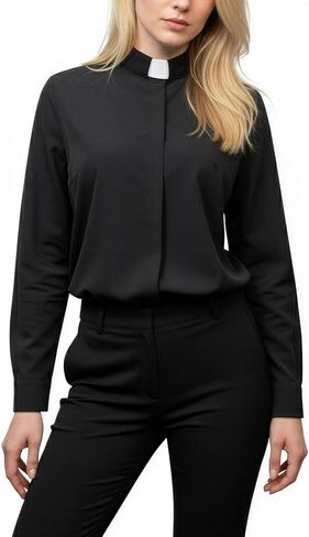Women's Long Sleeve Tab Collar Clergy Shirt Regular Fit Hidden Placket Blouse for Pastor Minister Church Attire in Saudi Arabia