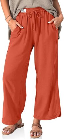 TARSE Women Linen Wide Leg Pants Casual Loose Drawstring Summer Beach Travel Vacation Palazzo Pants with Pockets in Kuwait