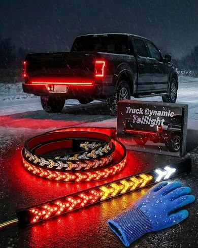 60-Inch LED Tailgate Light Bar Strip,2026 Truck Dynamic Taillight with Brake, Turn Signal, Reverse & Strobe Lighting,Weatherproof Arrow Design Turn Signal Flexible Strips,Plug and Play Easy Install in Saudi Arabia